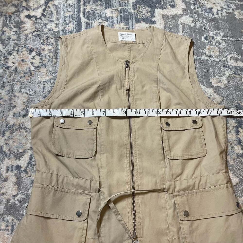 Calvin Klein Vintage Khaki Cotton Utility Safari Vest with Pockets Size 4 - Picture 2 of 5